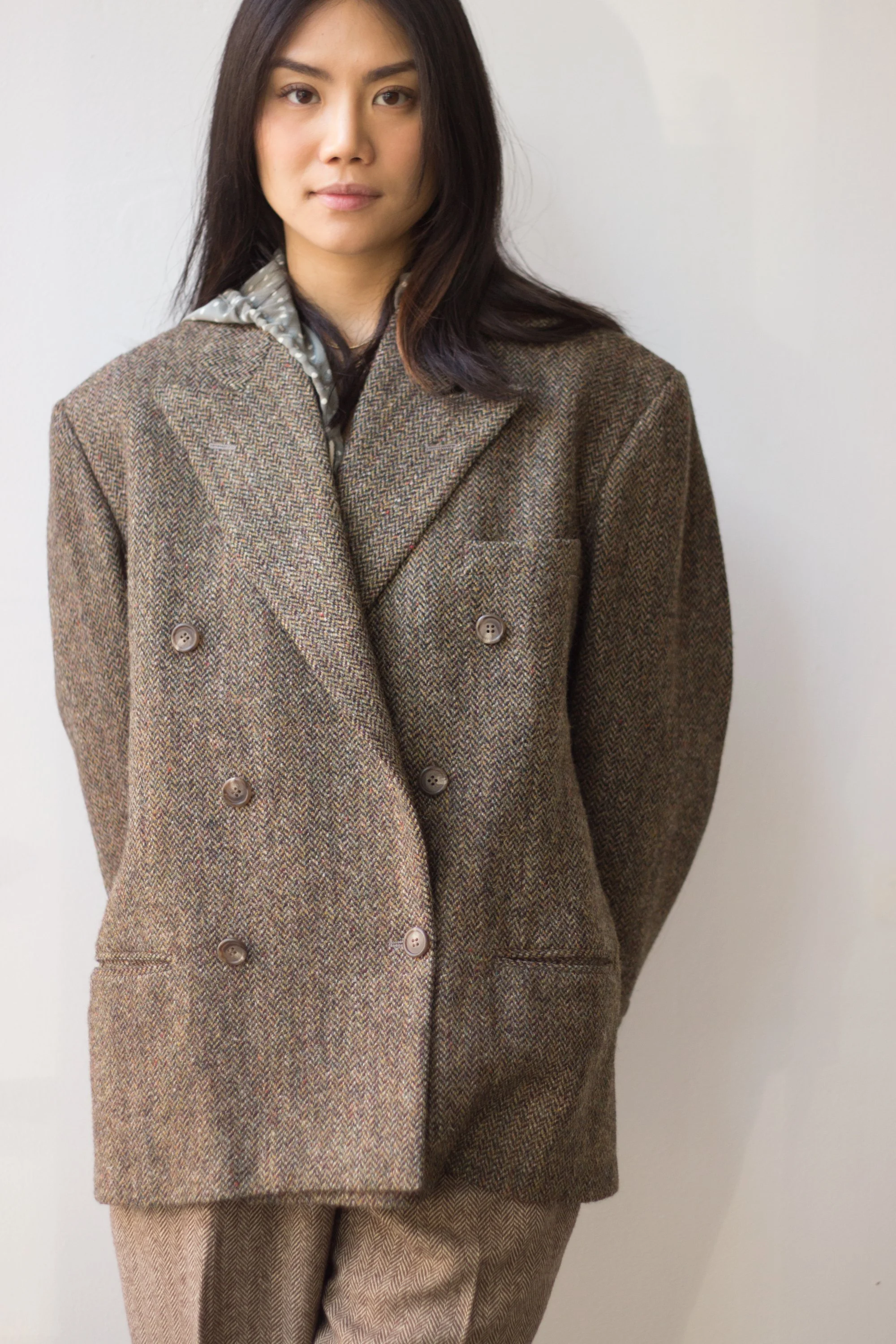 1980s Ralph Lauren Herringbone Tweed Double Breasted Jacket 1980s Ralph Lauren Herringbone Tweed Double Breasted Jacket